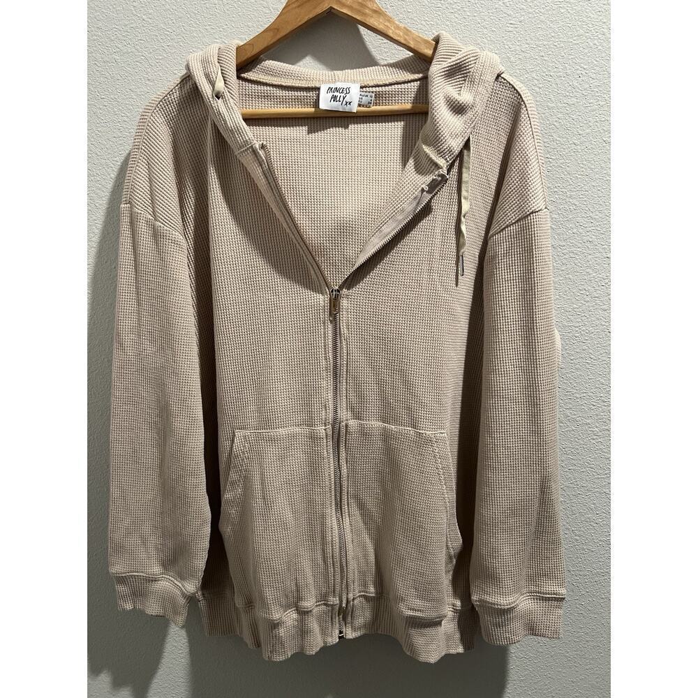 Princess Polly Oversized Waffle Knit Zip-Up Hoodie Beige Size 6‎
